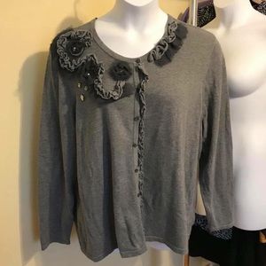 Daisy Fuentes Grey cardigan flower Detail 3x